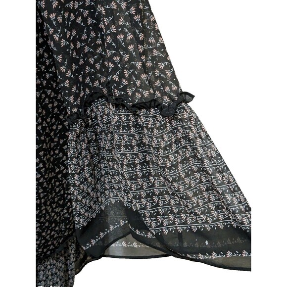 Max Studio Dress L Black Print Scoop  Flared Sleeve Tiered Bohemian Peasant Nice - Picture 11 of 16